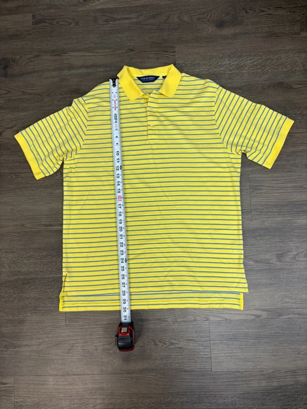 Ralph Lauren M’s Lg Polo Golf in Yellow with Navy Stripes. Pima Cotton. Soft!